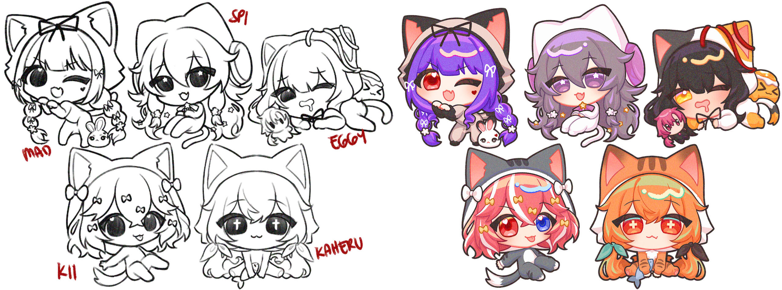 Sketch vs Final Render Chibi Art