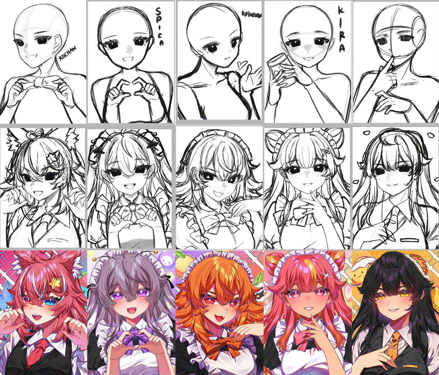 First Pose vs Final Sketch vs Final Render