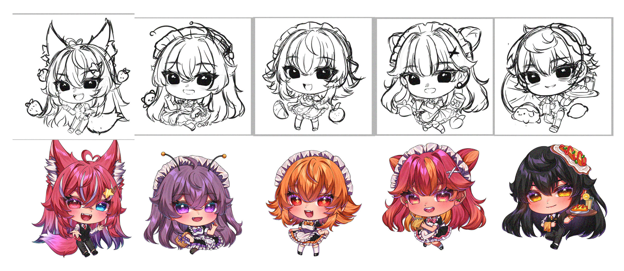 Sketch vs Final Render Chibi Art